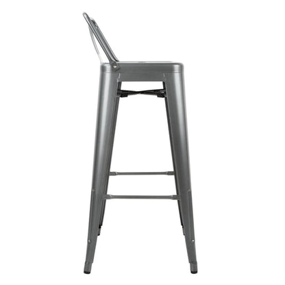 Dishwashing Bolero High Metal Bar Stools with Back Rests Gun Metal Grey (Pack of 4) - DM935 Bolero