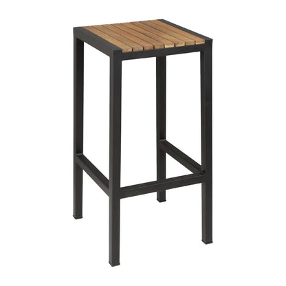 Bolero Black Steel & Acacia Wood Bar Stools (Pack of 2) DS156 Mattys