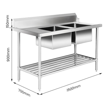 Right Inlet Double Sink Dishwasher Bench - DSBD7-1500R/A Modular Systems