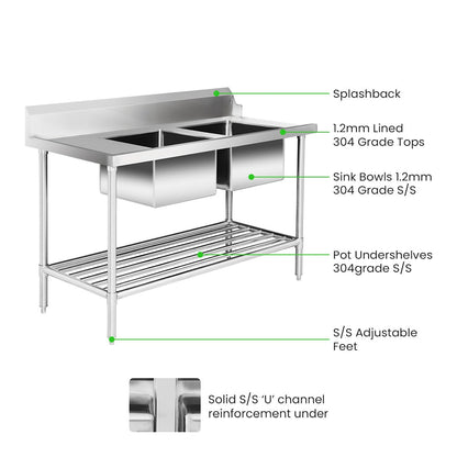Right Inlet Double Sink Dishwasher Bench - DSBD7-1500R/A Modular Systems