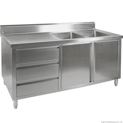 F.E.D. Modular Systems DSC-2100L-H Kitchen Tidy Premium Stainless Steel Cabinet With Double Sinks, Doors & Drawers Mattys