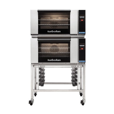 Turbofan E27T3 - Full Size Electric Convection Ovens Touch Screen Control Double Stacked on a Stainless Steel Base Stand E27T3/2C