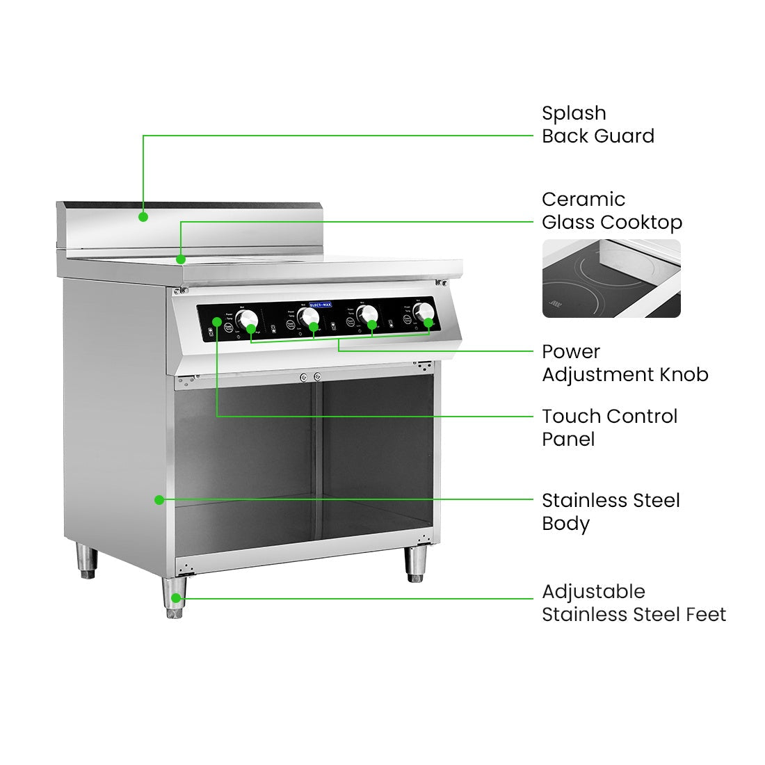 ElectMax 900 Series Induction 4 Burner Cooker with Splashback EIC9-800P Electmax