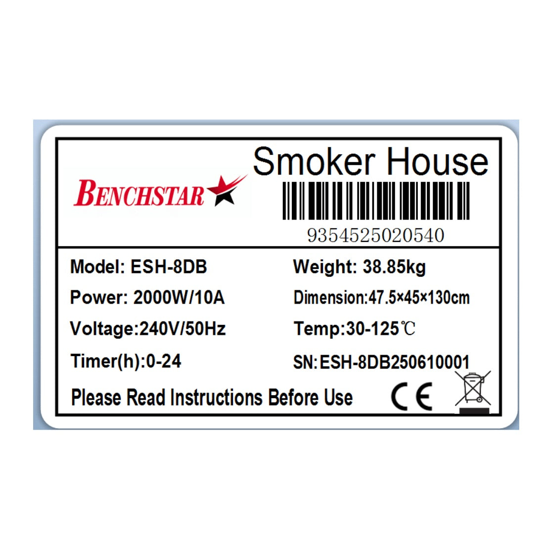 Benchstar Smoker/Dehydrator Combination Unit - ESH-8DB Benchstar