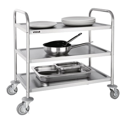 Stainless Steel & Shelving Vogue Stainless Steel 3 Tier Clearing Trolley Medium - F994 Vogue