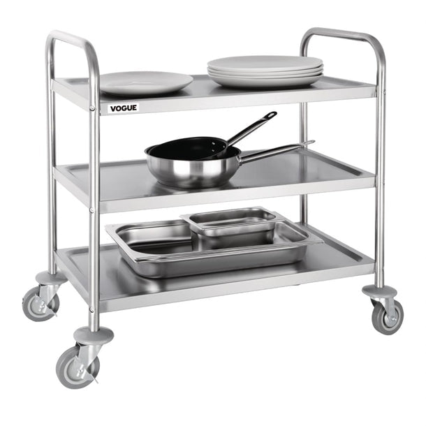 Stainless Steel & Shelving Vogue Stainless Steel 3 Tier Clearing Trolley Medium - F994 Vogue