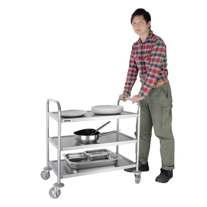 Stainless Steel & Shelving Vogue Stainless Steel 3 Tier Clearing Trolley Medium - F994 Vogue