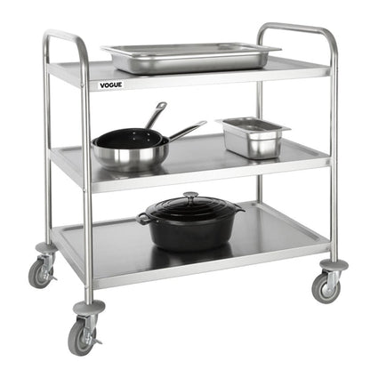 Stainless Steel & Shelving Vogue Stainless Steel 3 Tier Clearing Trolley Large - F995 Vogue