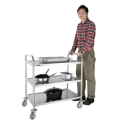 Stainless Steel & Shelving Vogue Stainless Steel 3 Tier Clearing Trolley Large - F995 Vogue