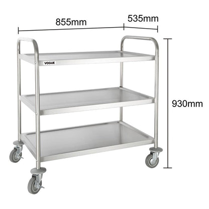 Stainless Steel & Shelving Vogue Stainless Steel 3 Tier Clearing Trolley Large - F995 Vogue