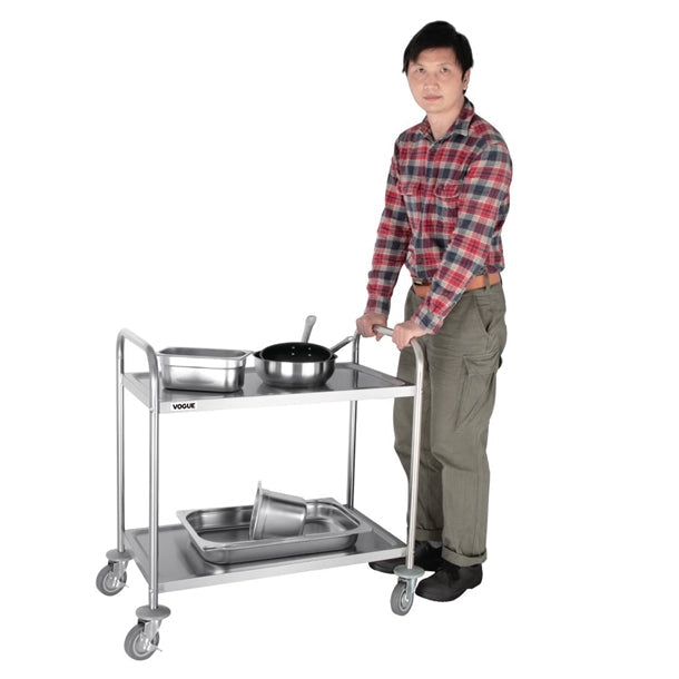 Stainless Steel & Shelving Vogue Stainless Steel 2 Tier Clearing Trolley Medium - F997 Vogue