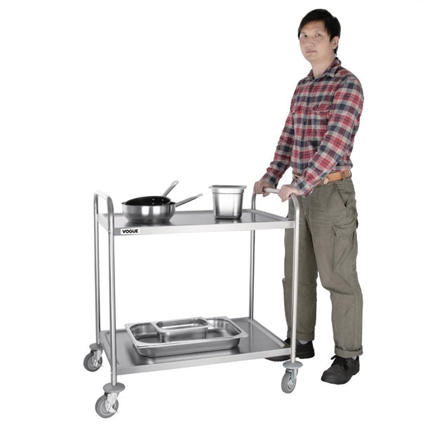 Stainless Steel & Shelving Vogue Stainless Steel 2 Tier Clearing Trolley Large - F998 Vogue