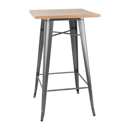 Bolero Bistro Metal Square Bar Table Gun Metal Grey with Wooden Top 600mm FB596 Mattys