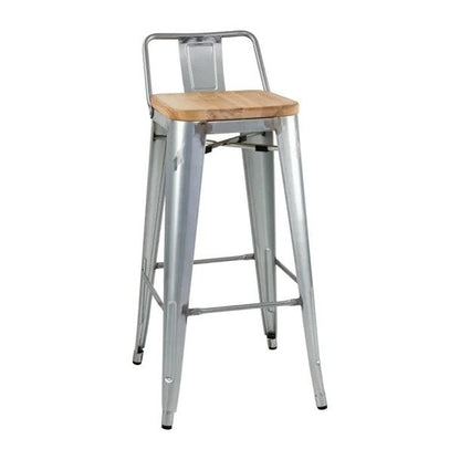 Bolero Bistro High Stool with Backrest Galvanised Steel & Wood Seat Pad (Pack 4) FB627 Mattys