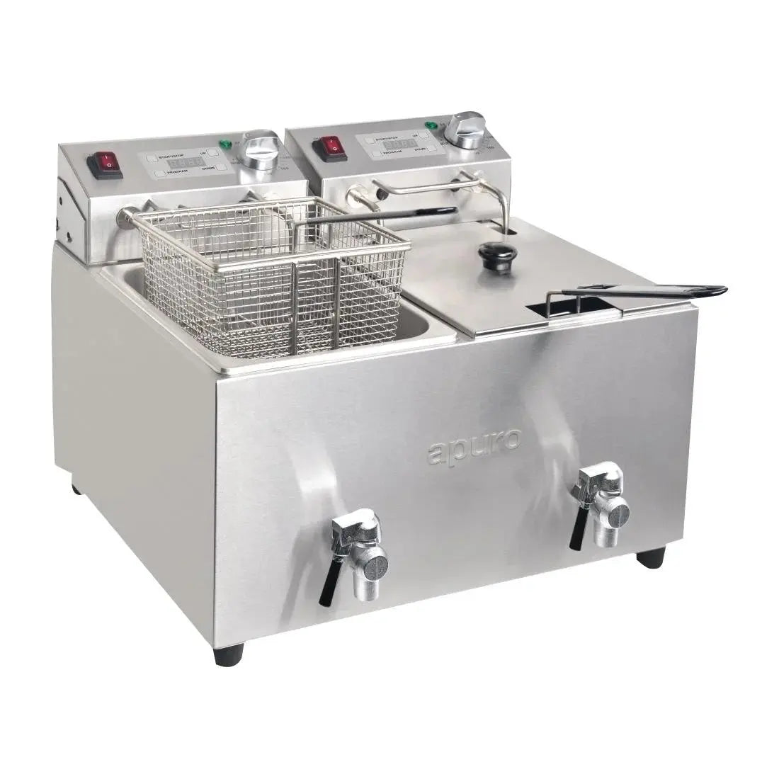 Apuro Twin Tank Twin Basket 8Ltr Countertop Fryer with Timer 2x 2.9kW FC375-A Mattys