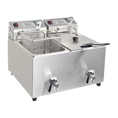 Apuro Twin Tank Twin Basket 8Ltr Countertop Fryer with Timer 2x 2.9kW FC375-A Mattys