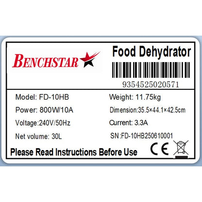 Benchstar Food Dehydrator with 10 trays – FD-10HB Benchstar