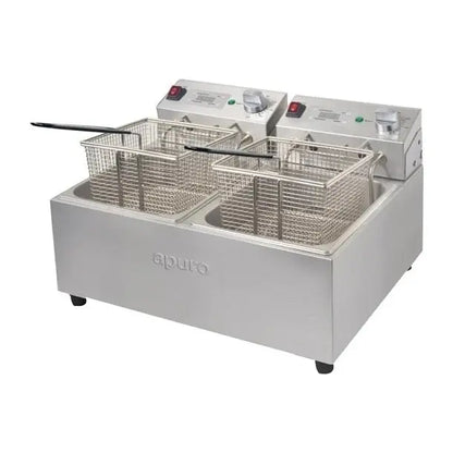 Apuro Twin Tank Twin Basket 2x 5Ltr Countertop Fryer with Timer 2x 2.2kW FS499-A Mattys