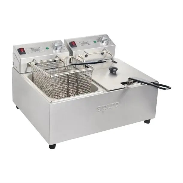 Apuro Twin Tank Twin Basket 2x 5Ltr Countertop Fryer with Timer 2x 2.2kW FS499-A Mattys