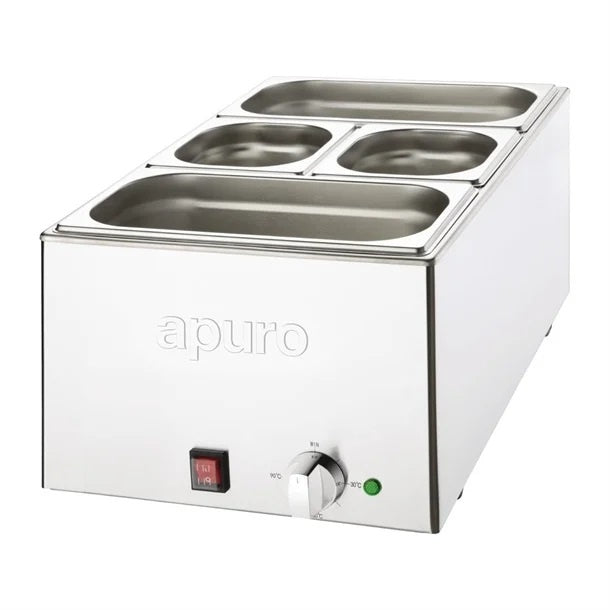 Apuro Bain Marie with Pans 2x1/3 & 2x1/6 Pans 150mm Deep Inc Lids FT691-A Mattys