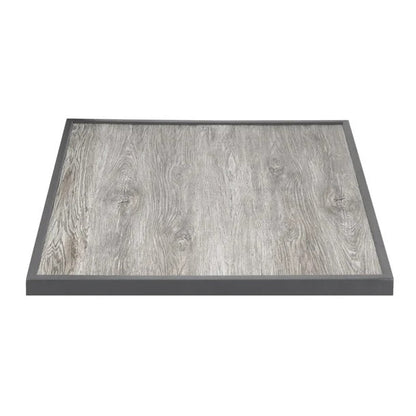 Bolero Wood Grain Effect Outdoor Tempered Glass Table Top Grey Trim 700mm FU515 Mattys