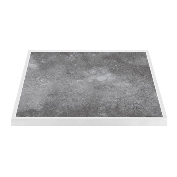 Bolero Dark Stone Effect Outdoor Tempered Glass Table Top White Trim - 700mm FU517 Mattys