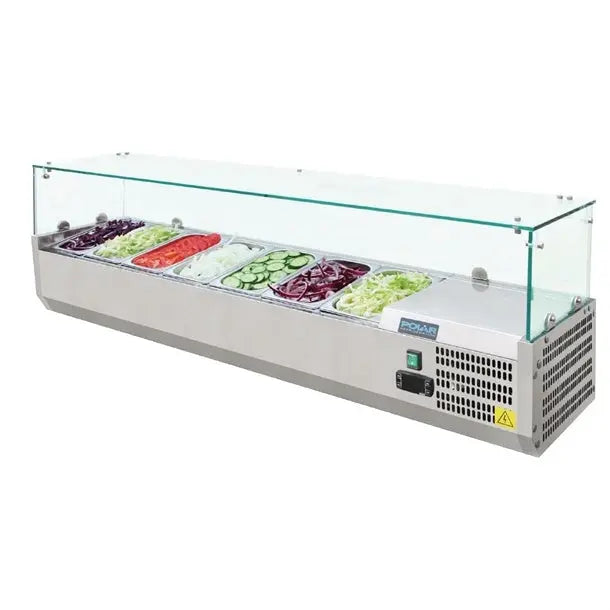 Polar G-Series Countertop Prep Fridge 7x 1/4GN with Glass Sneeze guard G609-A Mattys