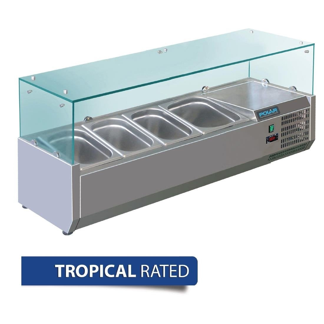 Polar G-Series Countertop Prep Fridge 3x 1/3GN & 1x 1/2GN with Glass Sneeze guard - GD875-A Mattys