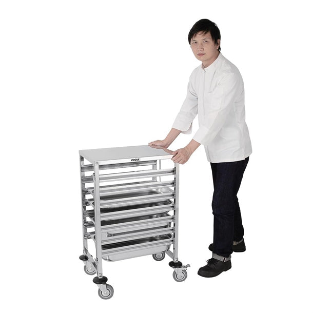 Stainless Steel & Shelving Vogue Gastronorm Racking Trolley 7 Level - GG498 Vogue