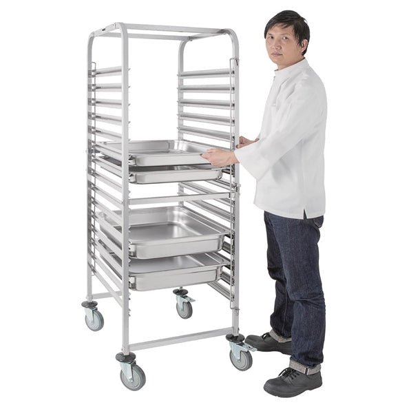 Stainless Steel & Shelving Vogue Gastronorm Racking Trolley 15 Level - GG499 Vogue