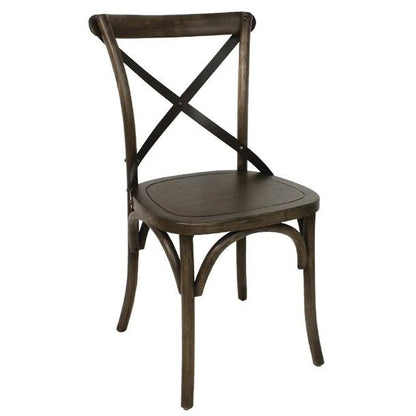 Bolero Wooden Dining Chair with Metal Cross Backrest Walnut Finish (Pack 2) GG658 Mattys