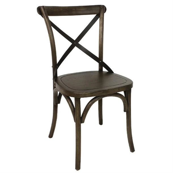 Bolero Wooden Dining Chair with Metal Cross Backrest Walnut Finish (Pack 2) GG658 Mattys