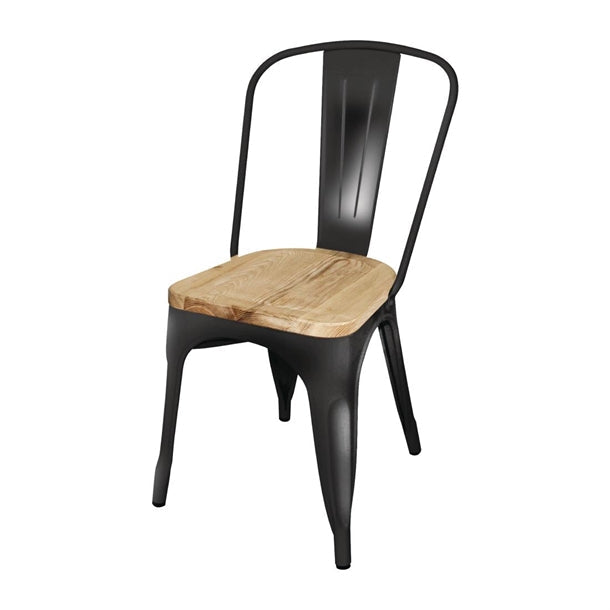 Dishwashing Bolero Bistro Metal Dining Side Chair with Wooden Seat Pad Black (Pack of 4) - GG707 Bolero