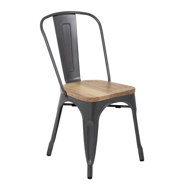 Shelving Bolero Steel Dining Side Chairs with Wooden Seat pads Grey (Pack of 4) - GG708 Bolero