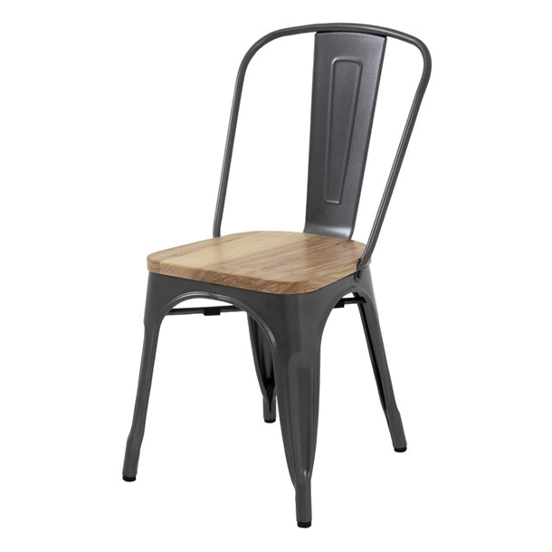 Shelving Bolero Steel Dining Side Chairs with Wooden Seat pads Grey (Pack of 4) - GG708 Bolero