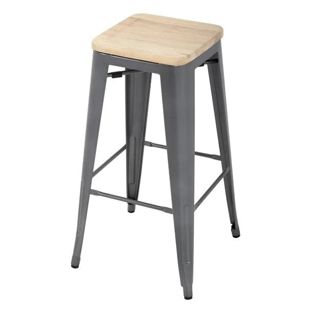 Bolero Bistro High Stool Gun Metal with Wooden Seat Pad (Pack 4) GM639 Mattys