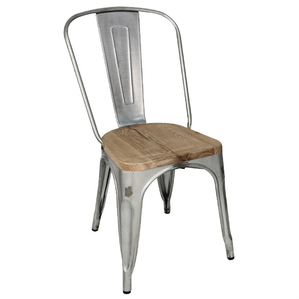 Shelving Bolero Galvanised Steel Dining Sidechairs with Wood Seat Pad - GM642 Bolero