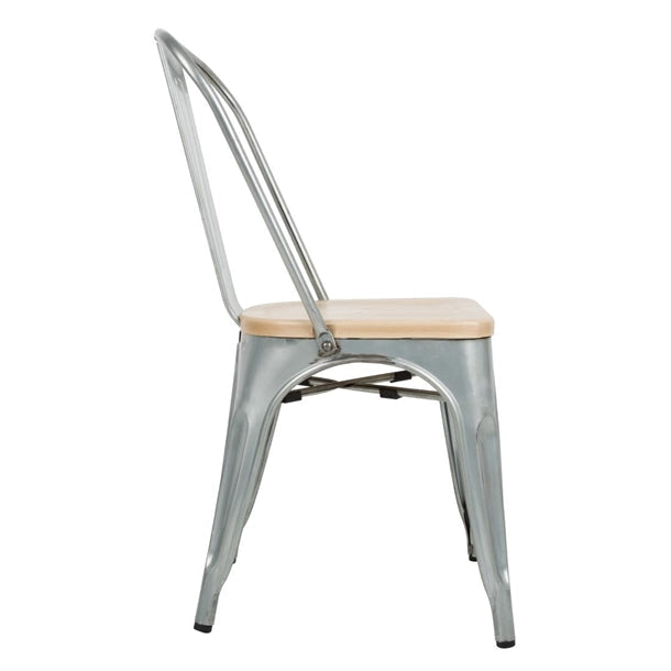 Shelving Bolero Galvanised Steel Dining Sidechairs with Wood Seat Pad - GM642 Bolero