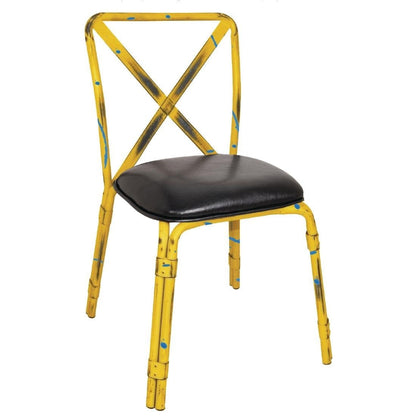 Bolero Antique Yellow Steel Chairs with Black PU Seat (Pack of 4) GM647 Mattys