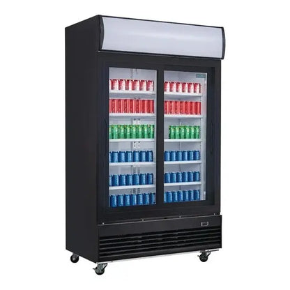 Polar G-Series Upright Sliding Door Display Cooler with Light Box 950Ltr Black GM814-A Mattys