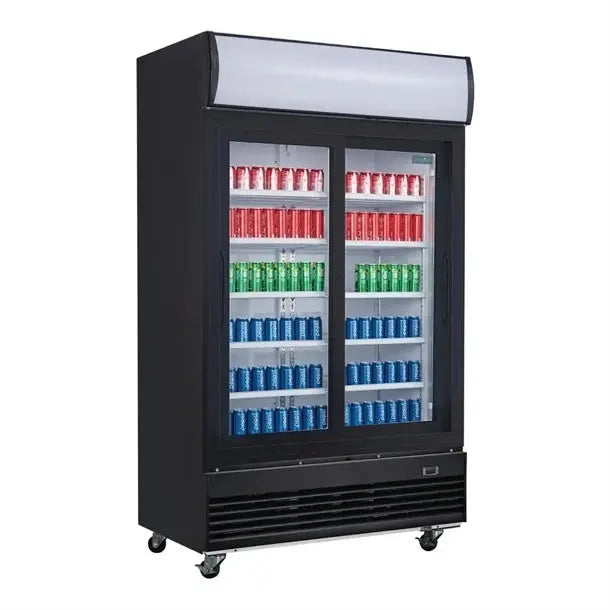 Polar G-Series Upright Sliding Door Display Cooler with Light Box 950Ltr Black GM814-A Mattys