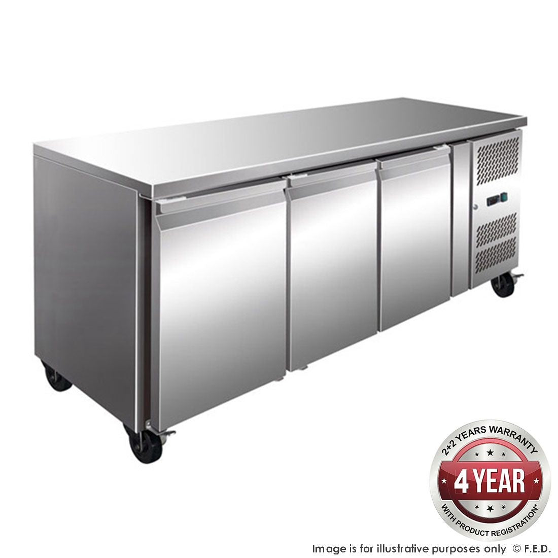 F.E.D. Thermaster GN3100TN TROPICALISED 3 Door Gastronorm Bench Fridge Mattys