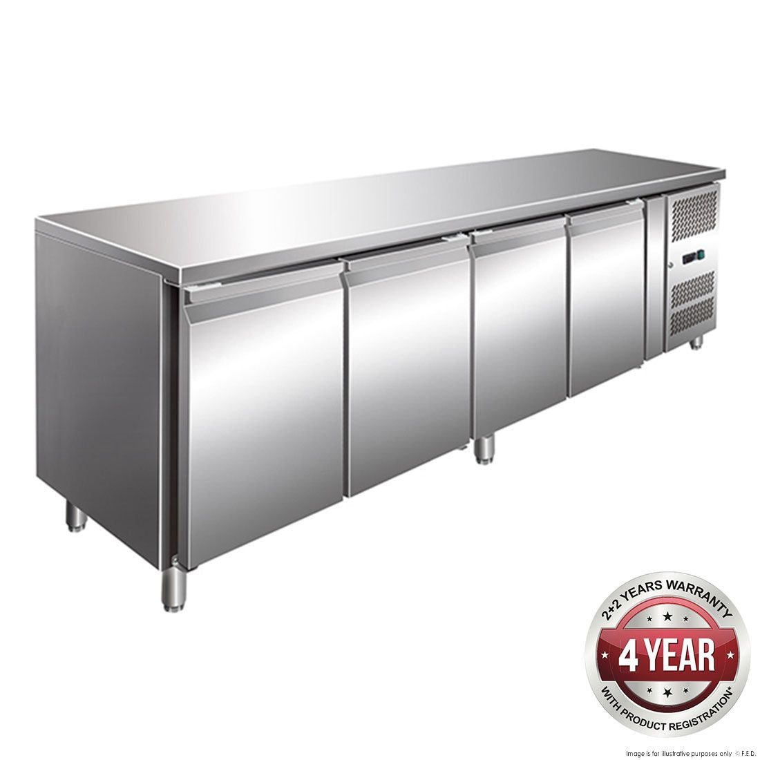 F.E.D. Temperate Thermaster GN4100TN Tropicalised Four Door Under Bench Fridge Mattys