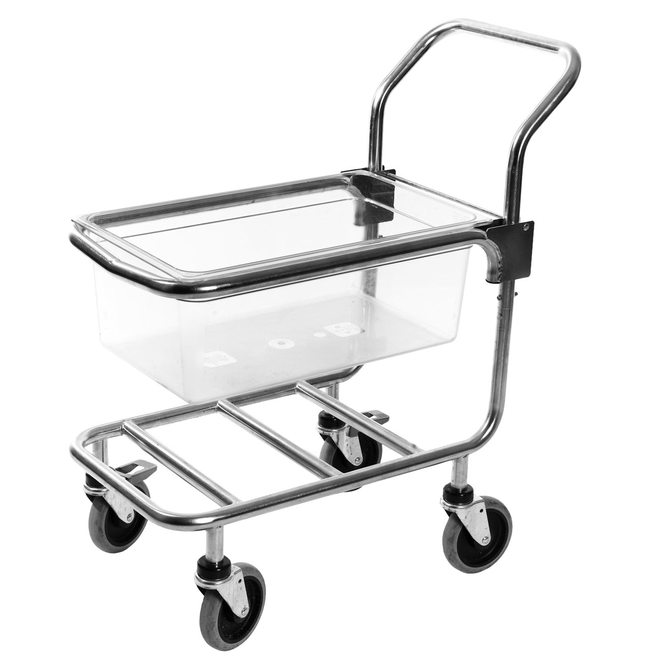 Hallde Container Trolley, Stainless Steel, with handle, lockable wheels, adjustable level to suit gastronorm container 1/1-200. HA40721