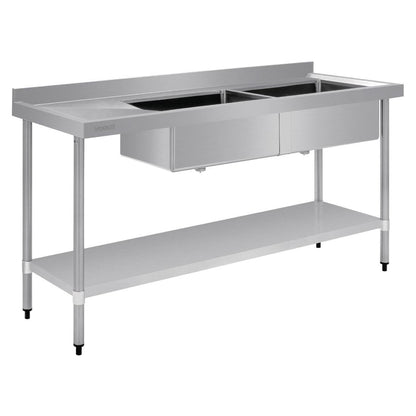 Vogue Double Bowl Sink L/H Drainer - 1800mm 90mm Drain HC908 Mattys
