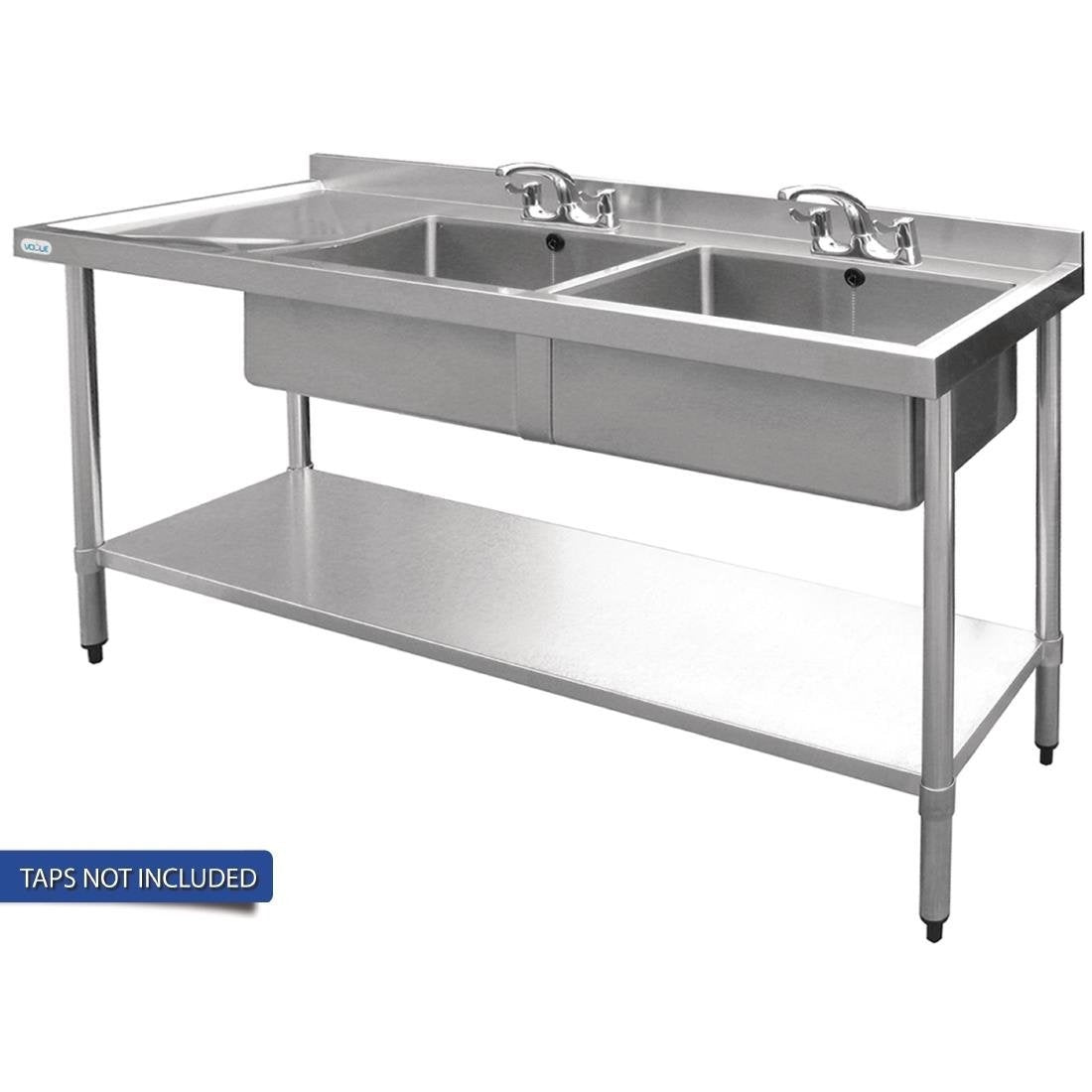 Vogue Double Bowl Sink L/H Drainer - 1500mm x 700mm 90mm Drain HC917 Mattys