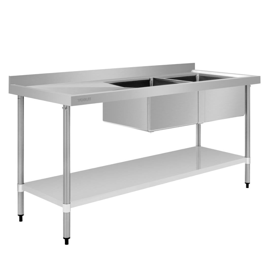 Vogue Double Bowl Sink L/H Drainer - 1800mm x 700mm 90mm Drain HC920 Mattys