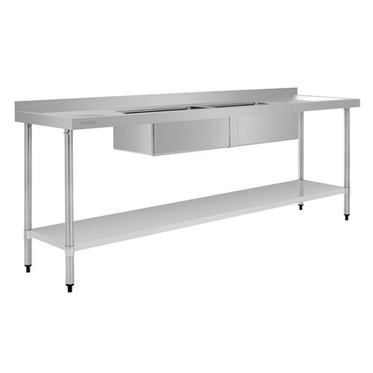 Vogue Double Bowl Sink Double Drainer - 2400mm x 700mm 90mm Drain HC921 Mattys