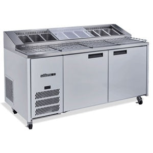 Jade Pizza - Two Door Stainless Steel Pizza Prep Counter Refrigerator With Blown Air Well HJ2PCBASS Mattys
