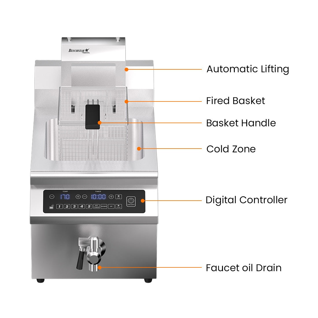 Benchstar Single Tank Auto Lifting Induction Fryer - IF3500S-AL Benchstar